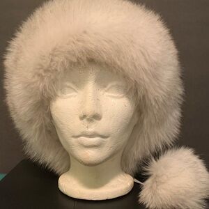 Hat, trapper Ushanka, real leather, genuine fox fur, adjustable, grey, lined